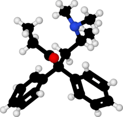 Ball-and-stick model of the more active levomethadone.