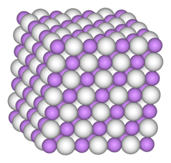 Space-filling model of part of the crystal structure of lithium hydride