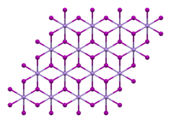Ball-and-stick model of part of a layer in the crystal structure of manganese(II) iodide
