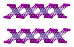 Ball-and-stick model of layer stacking in the crystal structure of manganese(II) iodide