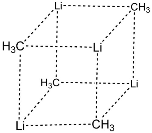 Skeletal formula of tetrameric methyllithium with all implicit hydrogens shown