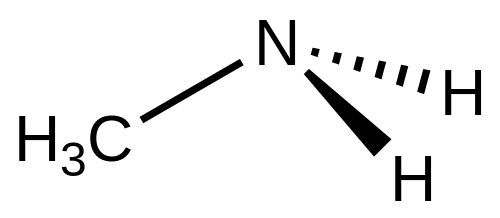 Skeletal formula of methylamine with all explicit hydrogens added