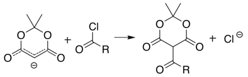 Acylation of Meldrum's anion at carbon 5 acyl chloride