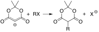 Alkylation of Meldrum's anion at carbon 5 alkyl halide