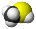 Space-filling model of the methanethiol molecule