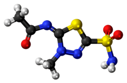 Ball-and-stick model of the methazolamide molecule