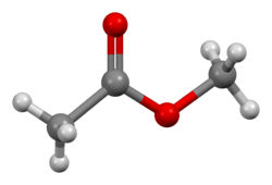 Ball and stick model of the methyl acetate molecule