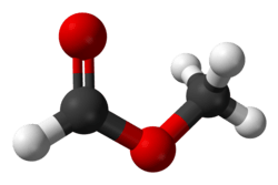 Ball-and-stick model of the methyl formate molecule