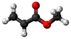 Ball-and-stick model of the methyl acrylate molecule