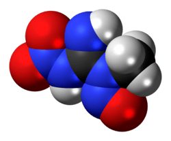 Space-filling model of the methylnitronitrosoguanidine molecule