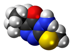 Space-filling model of the metribuzin molecule