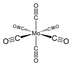 Stereo, skeletal formula of molybdenum hexacarbonyl