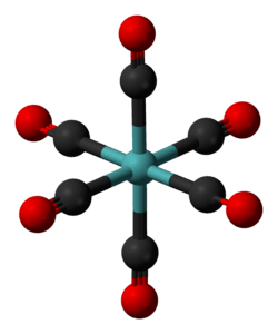 Ball and stick model of molybdenum hexacarbonyl
