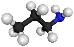 Ball and stick model of propylamine