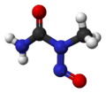 Ball and stick model of N-nitroso-N-methylurea