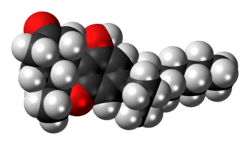 Space-filling model of the nabilone molecule
