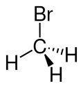 Stereo, skeletal formula of bromomethane with all explicit hydrogens added
