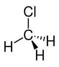 Stereo, skeletal formula of chloromethane with all explicit hydrogens added