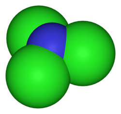 Space-filling model of nitrogen trichloride