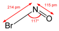 Skeletal formula of nitrosyl bromide with measurements
