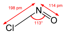 Skeletal formula of nitrosyl chloride with measurements