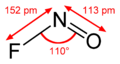 Skeletal formula of nitrosyl fluoride with measurements