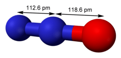 Ball-and-stick model with bond lengths