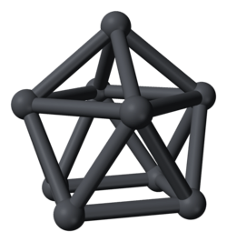 Nine dark gray spheres connected by cylinders of the same color forming a convex shape