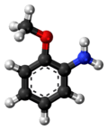 Ball-and-stick model of the o-anisidine molecule