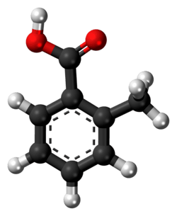 Ball-and-stick model of the l-toluic acid molecule