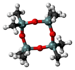 Ball-and-stick model of the octamethylcyclotetrasiloxane molecule