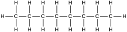 Skeletal formula of octane with all implicit carbons shown, and all explicit hydrogens added
