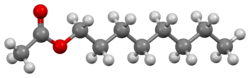 Ball-and-stick model of the octyl acetate molecule