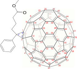 C 71-PCBM, [1,2]-isomer. IUPAC name is methyl 4-(3'-phenyl-3'H-cyclopropa[1,2](C 70-D5h(6))[5,6]fullerene-3'-yl)butyrate.