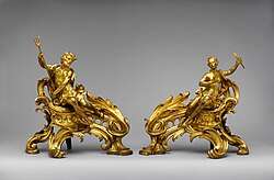 Pair of French Rococo firedogs (chenets); c. 1750; gilt bronze; dimensions of the first: 52.7 x 48.3 x 26.7&nbsp;cm, of the second: 45.1 x 49.1 x 24.8&nbsp;cm; Metropolitan Museum of Art