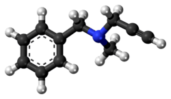 Ball-and-stick model of the pargyline molecule