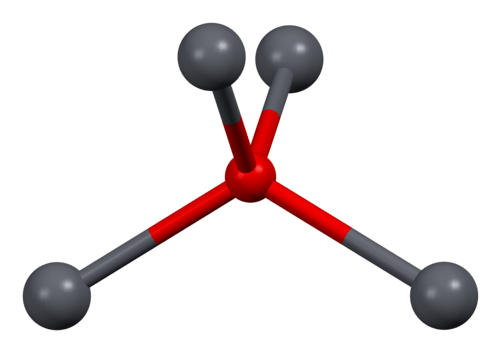 O coordinates distorted-tetrahedrally