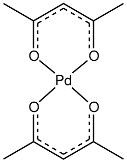 Skeletal formula of palladium(II) acetylacetonate