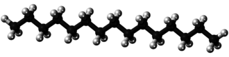 Ball-and-stick model of the pentadecane molecule