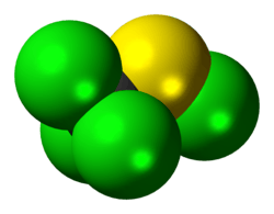 Space-filling model of the perchloromethyl mercaptan molecule