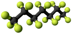 Ball-and-stick model of perfluoroheptane