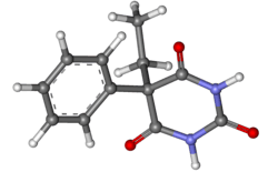 3D ball-and-stick model of phenobarbital