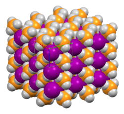Space-filling model of the crystal structure of phosphonium iodide