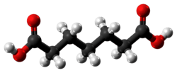 Ball-and-stick model of the pimelic acid molecule