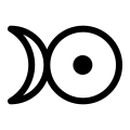 A left-pointing crescent, tangent on its right to a circle containing at its center a solid circular dot