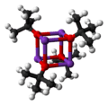 Ball-and-stick model of the cubane tetramer that potassium tert-butoxide adopts in