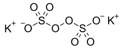 Two potassium cations and one peroxydisulfate anion