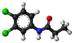 Ball and stick rendition of the propanil molecule