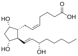 2D representation of the chemical structure of prostaglandin F2alpha .