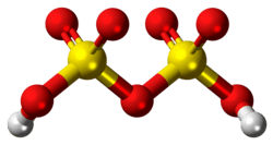 Ball and stick model of the disulfuric acid molecule